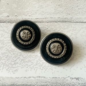 Vintage 90s Chanel-Style Black & Silver "CC" Monogram Studs – Old Money Chic
